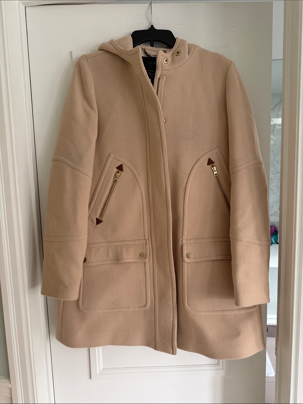 J. Crew Beige Hooded Wool-Blend Pea Coat